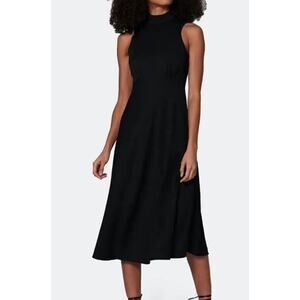 Most Of All - Black Satin Sleeveless Mock Neck, Flowy Mid Length Dress Size 4